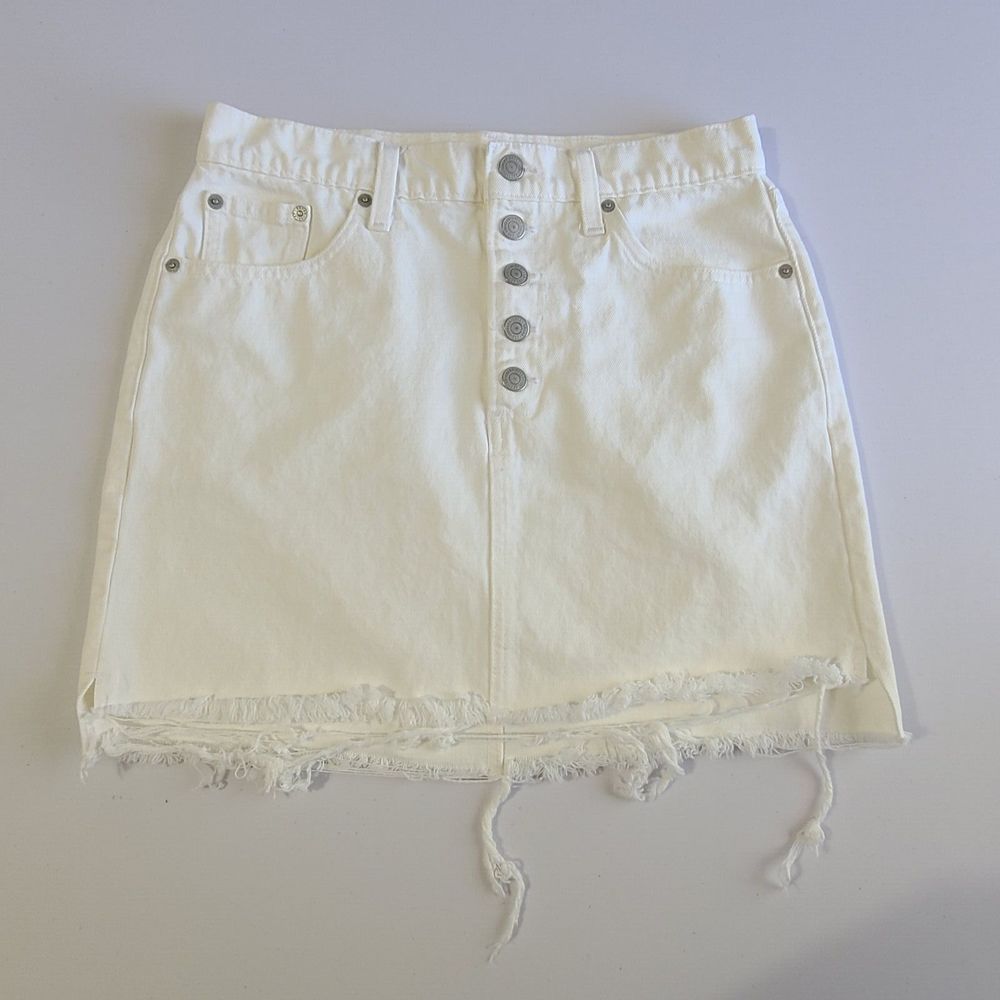 Lucky Brand Skirt Women 6/28 White Denim Cut Off Mid Rise Mini Short Button Fly